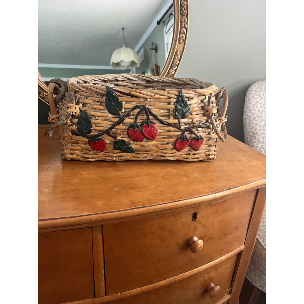 Vintage Handcrafted Strawberry Basket Wild Vine Woven Handles Cottagecore